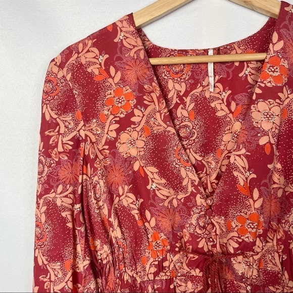 Free People Stealing Fire Red Combo Floral Mini Dress XS - Picture 4 of 4
